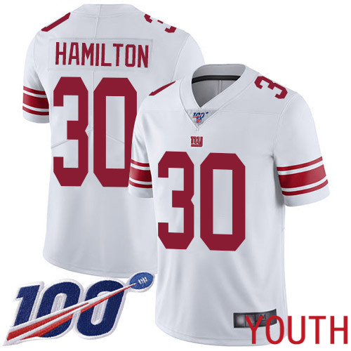 Youth New York Giants 30 Antonio Hamilton White Vapor Untouchable Limited Player 100th Season Football NFL Jersey